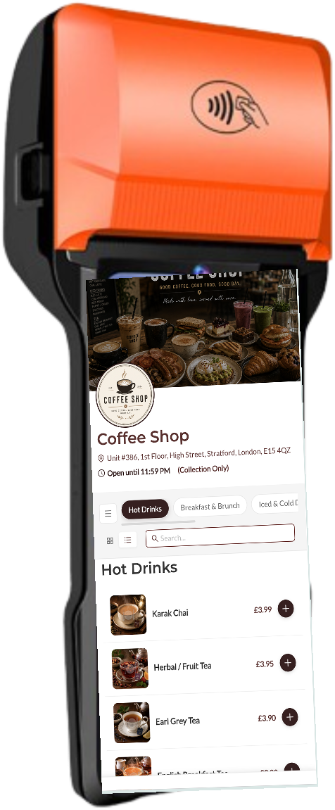 Handheld POS running the ordering app